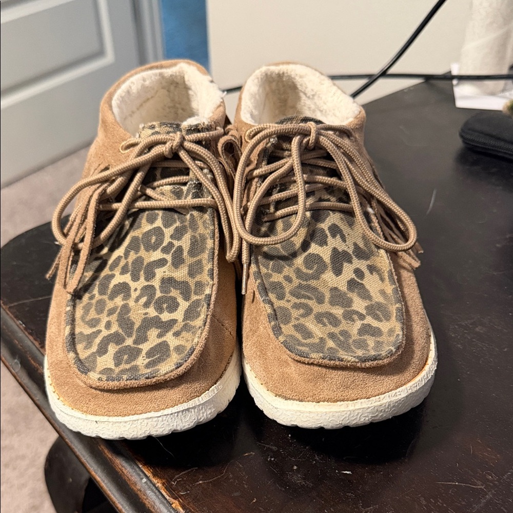 Very G Brown and Black Leopard Moccasins